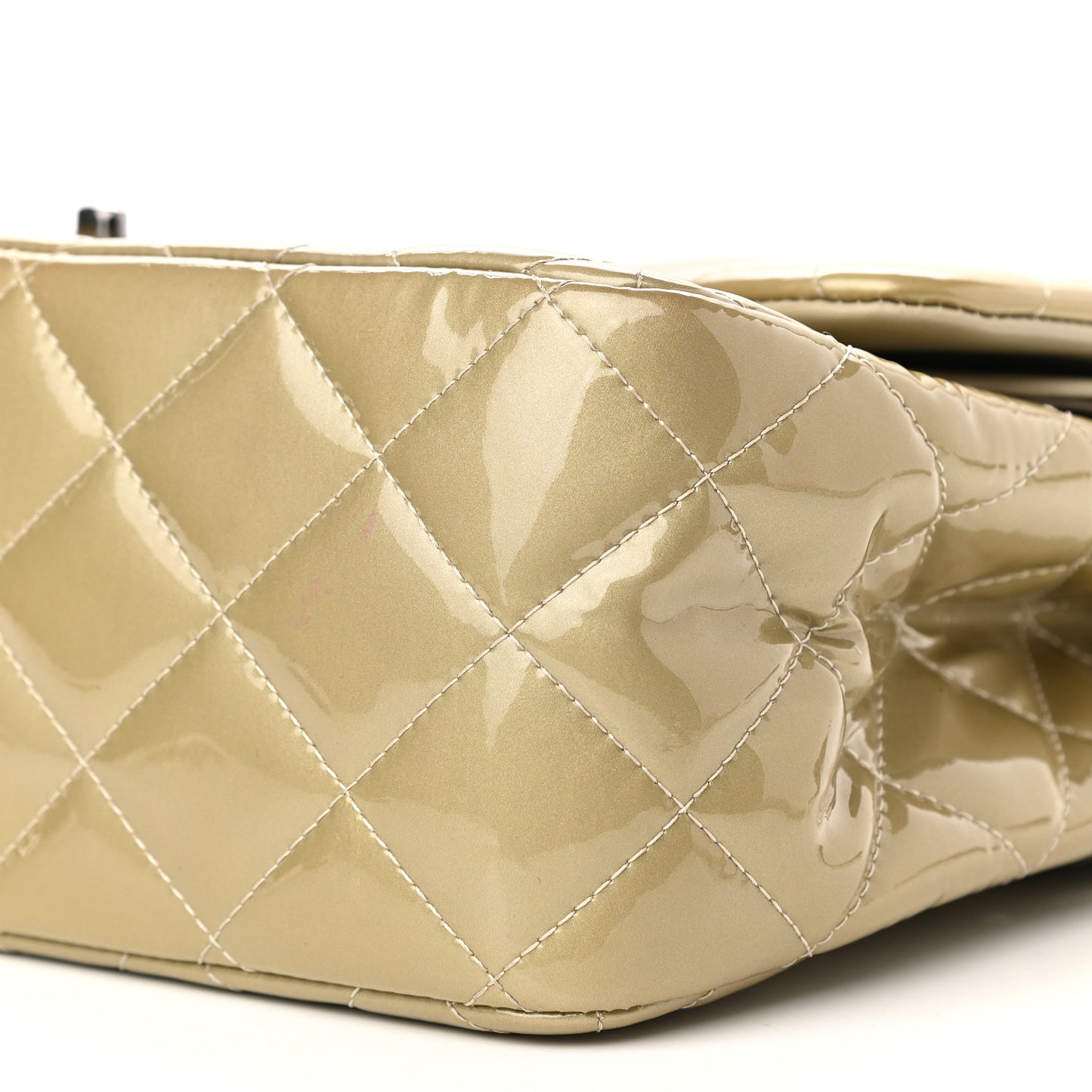 Patent Calfskin Quilted Jumbo Double Flap Gold