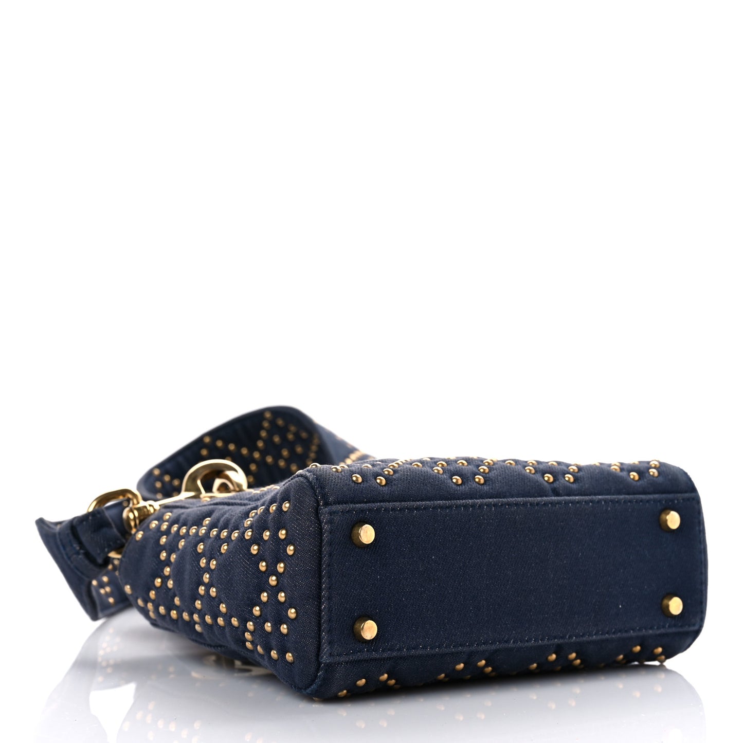 Denim Cannage Studded Mini Lady Dior Navy