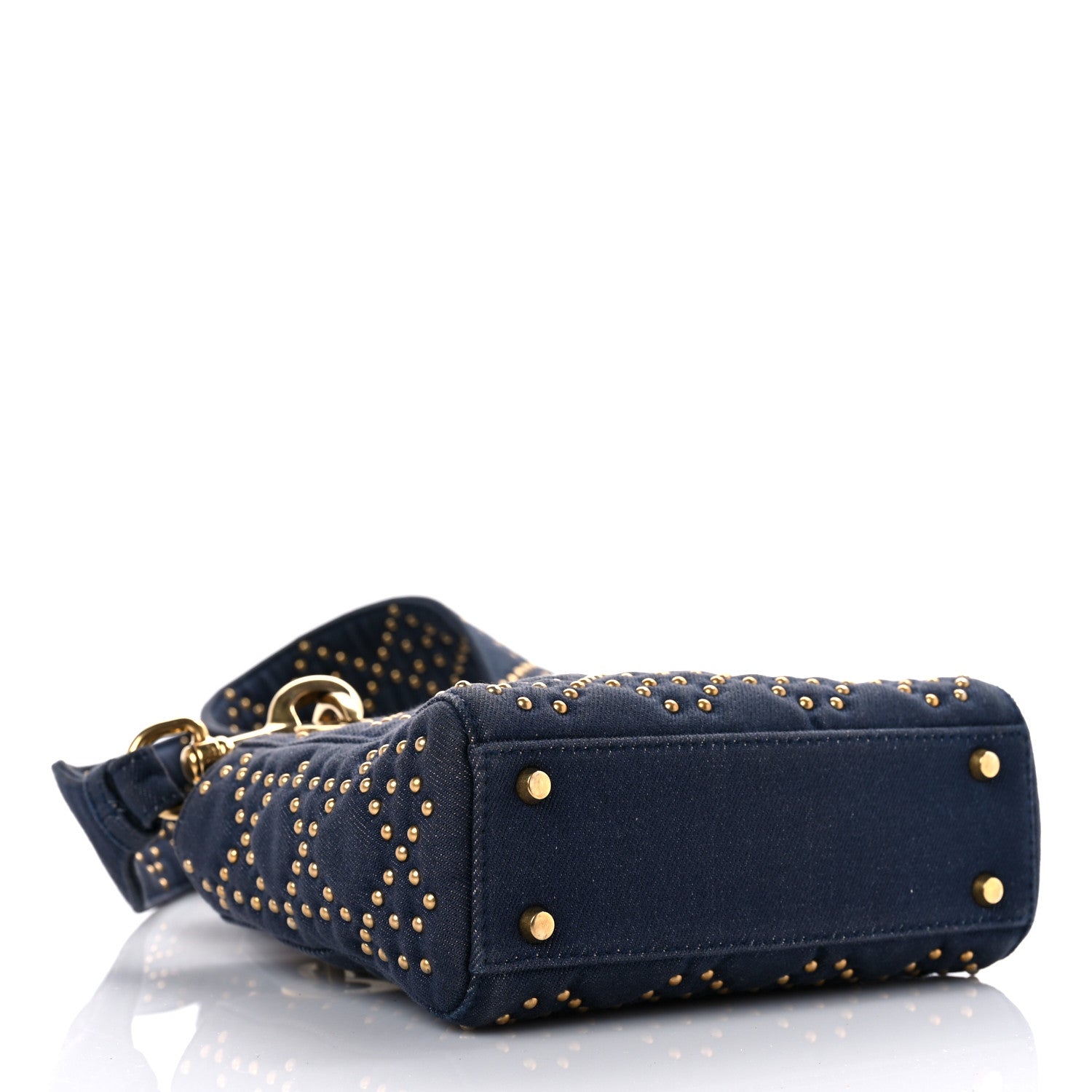 Christian Dior Denim Cannage Studded Mini Lady Dior Navy 4 of 14