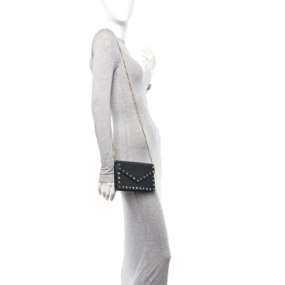 Valentino Garavani Pebbled Calfskin Rockstud Envelope Wallet on Chain Black 2 of 9