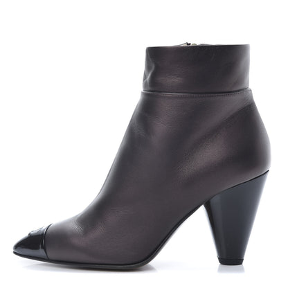 Chanel Lambskin Patent Cap Toe CC Short Ankle Boots 42 Burgundy Black 1 of 8