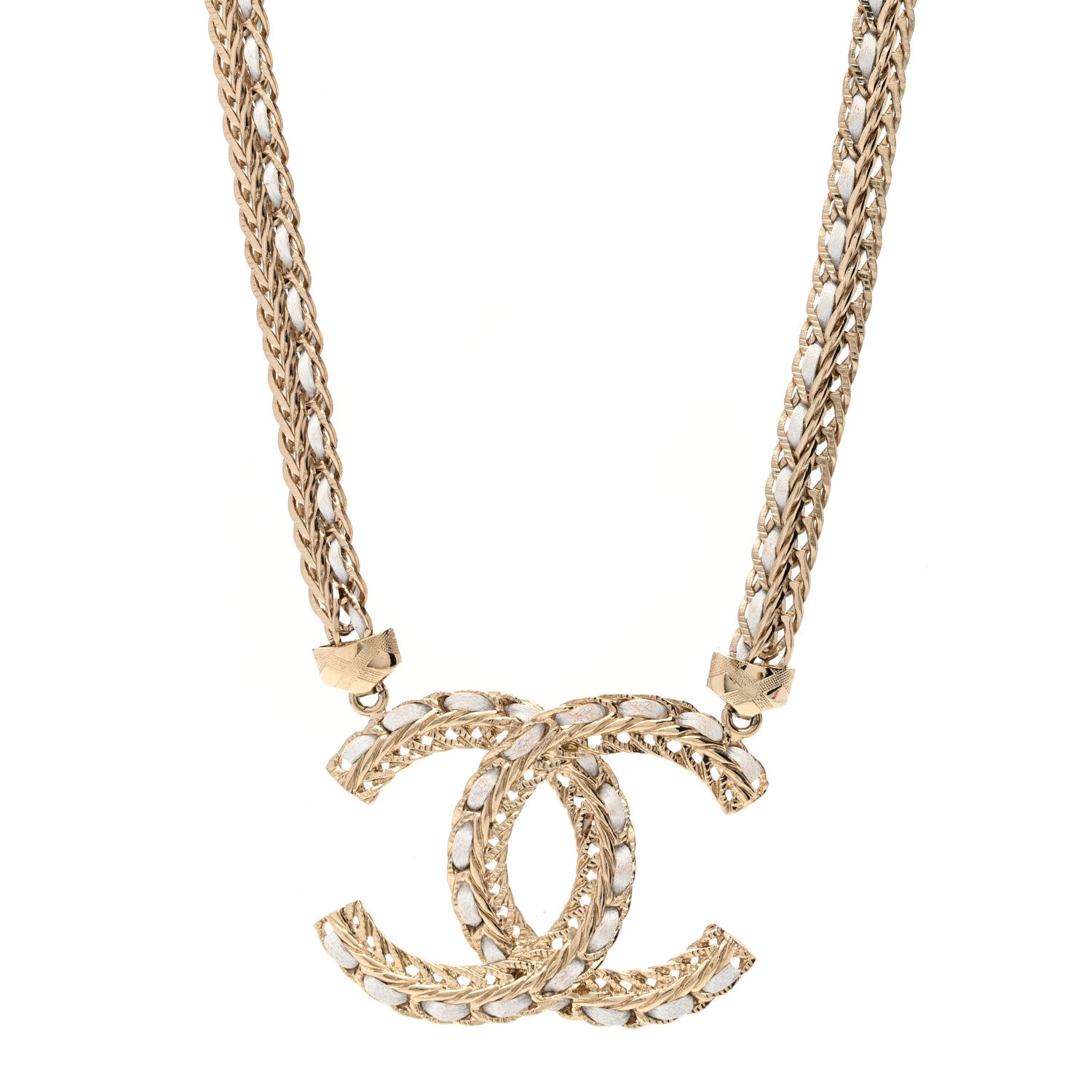 Chanel Metal Lambskin CC Chain Necklace Gold White 1 of 5