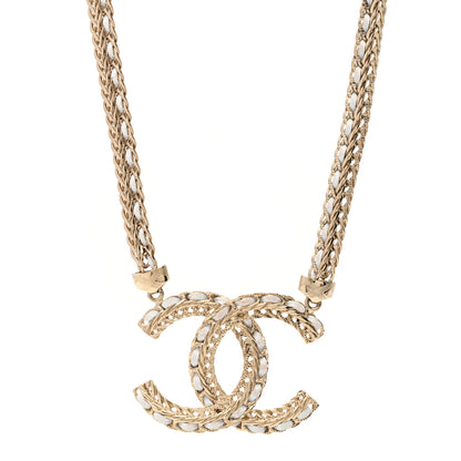 Chanel Metal Lambskin CC Chain Necklace Gold White 1 of 5