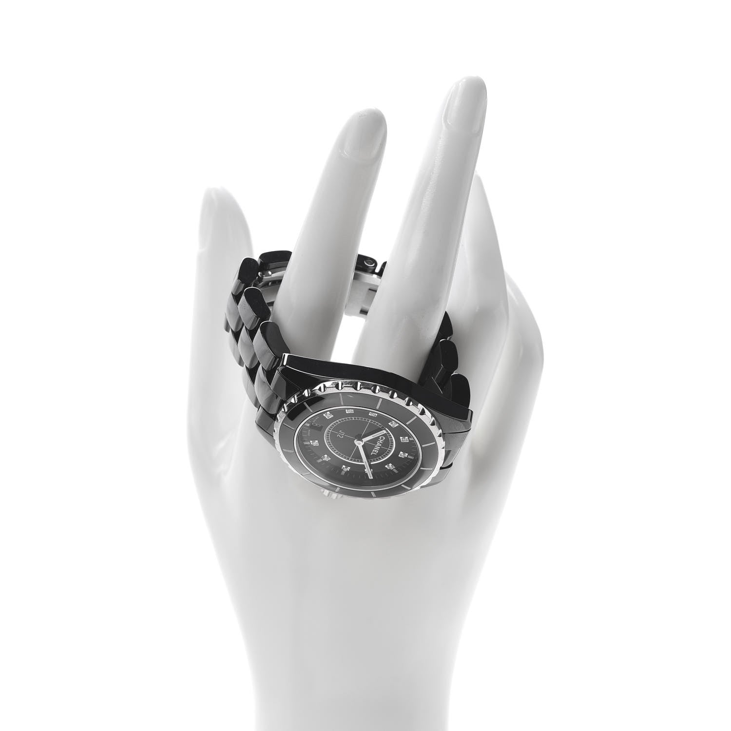 Chanel Stainless Steel Ceramic Diamond 38mm J12 Quartz Watch Black 2 of 8
