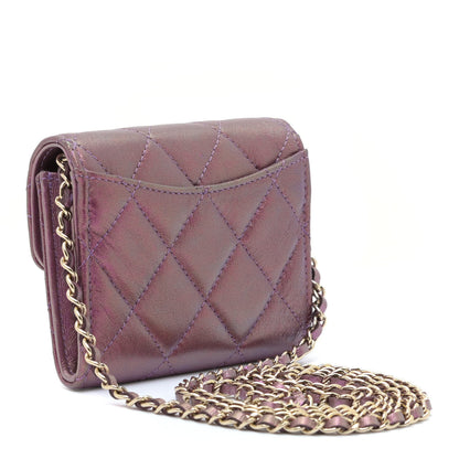 Chanel Iridescent Lambskin Quilted Flap Card Holder On Chain Purple 3 of 10