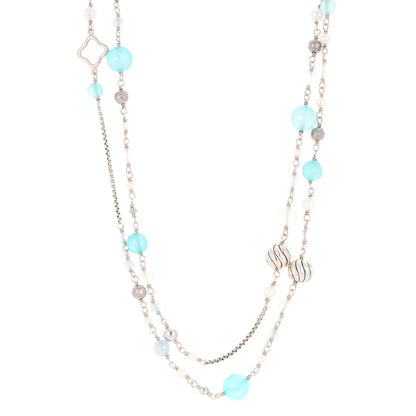 David Yurman Sterling Silver Pearl Aquamarine Chalcedony 14mm Quatrefoil Necklace 1 of 5