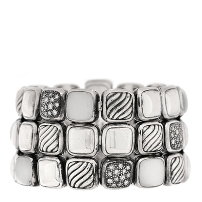 David Yurman Sterling Silver Diamond Moon Quartz Chiclet Three Row Bracelet 1 of 3