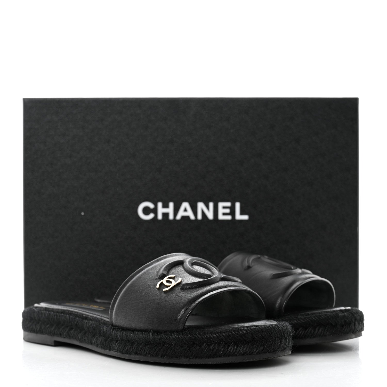 Chanel Lambskin Espadrille Mule Sandals 38 Black 9 of 9