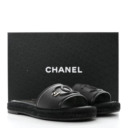 Chanel Lambskin Espadrille Mule Sandals 38 Black 9 of 9