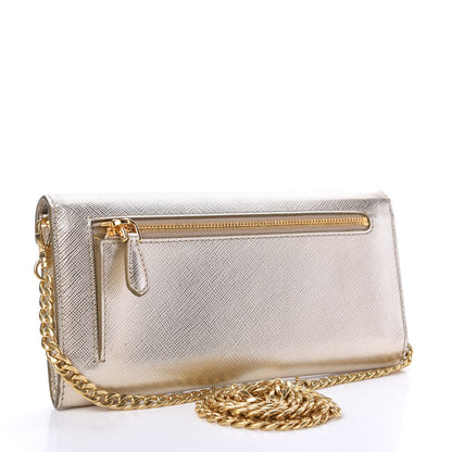 Prada Metallic Saffiano Triangle Mini Crossbody Bag Pirite 3 of 10