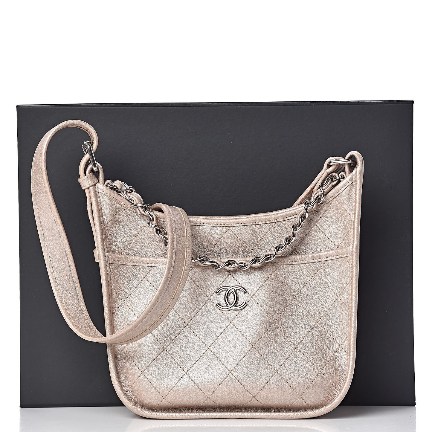 Metallic Calfskin Quilted Jungle Stroll Hobo Gold