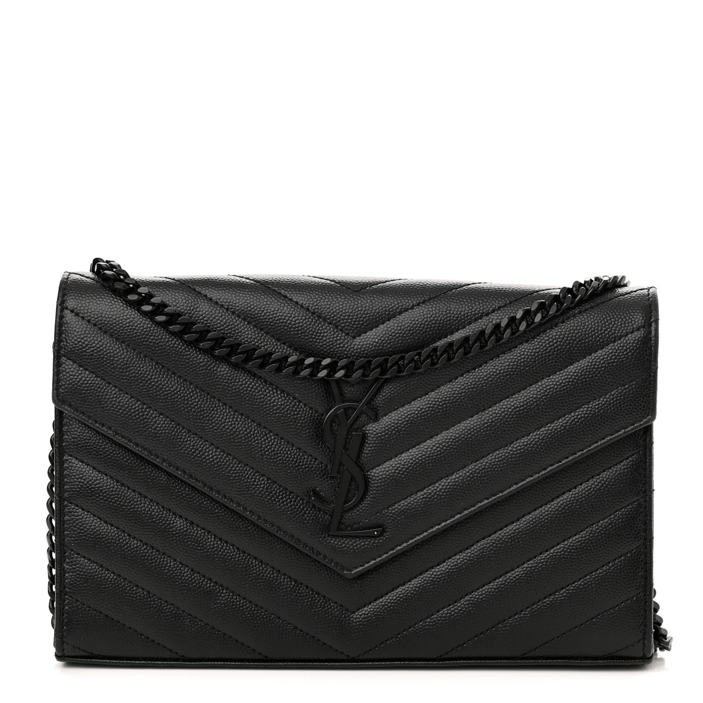 Grain De Poudre Matelasse Chevron Monogram Monochrome Chain Wallet Black