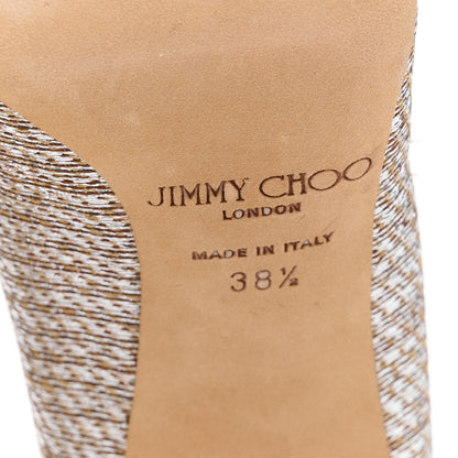 Jimmy Choo Metallic Lame Fabric Crystal Bow Veil 100 Pumps 38.5 Champagne 8 of 9