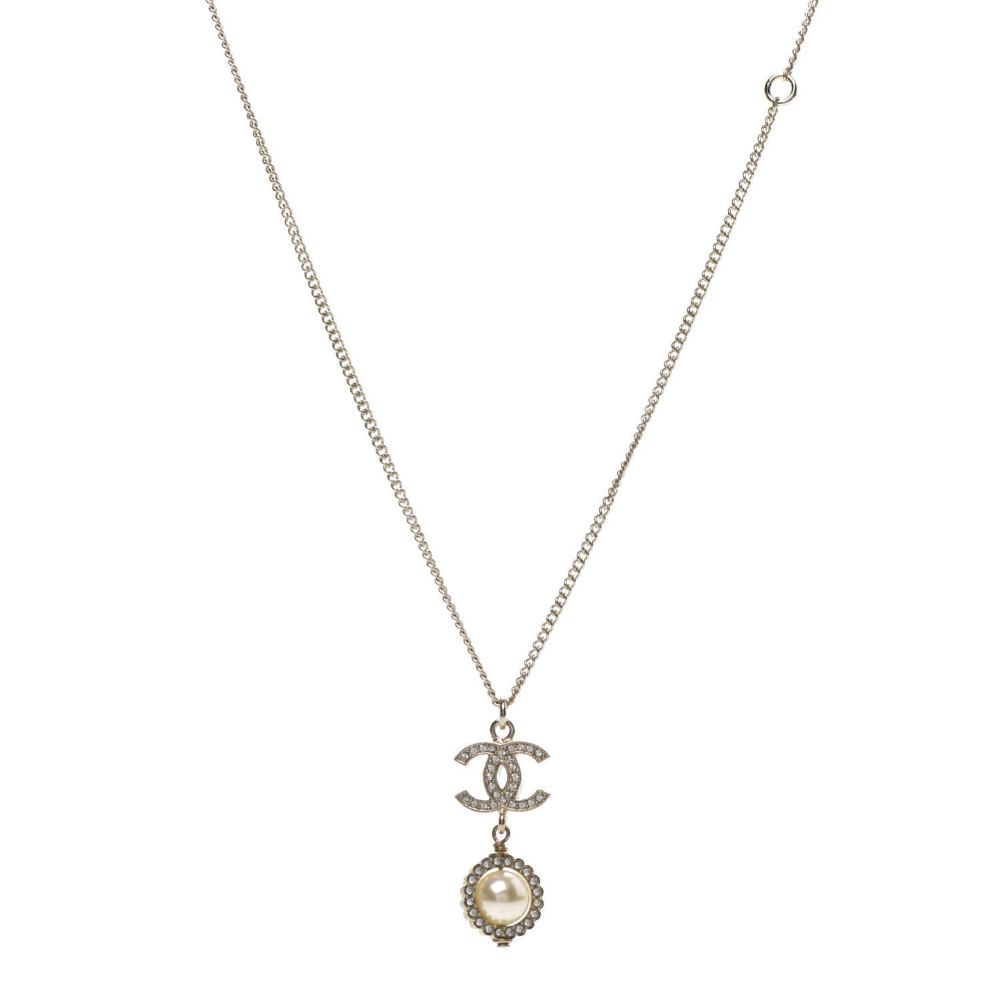 Crystal Pearl CC Lace Camellia Necklace Gold