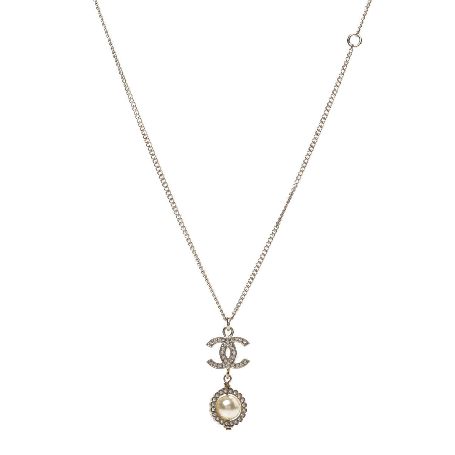 Chanel Crystal Pearl CC Lace Camellia Necklace Gold 1 of 6