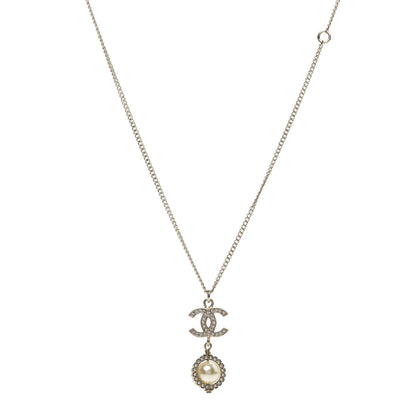 Chanel Crystal Pearl CC Lace Camellia Necklace Gold 1 of 6