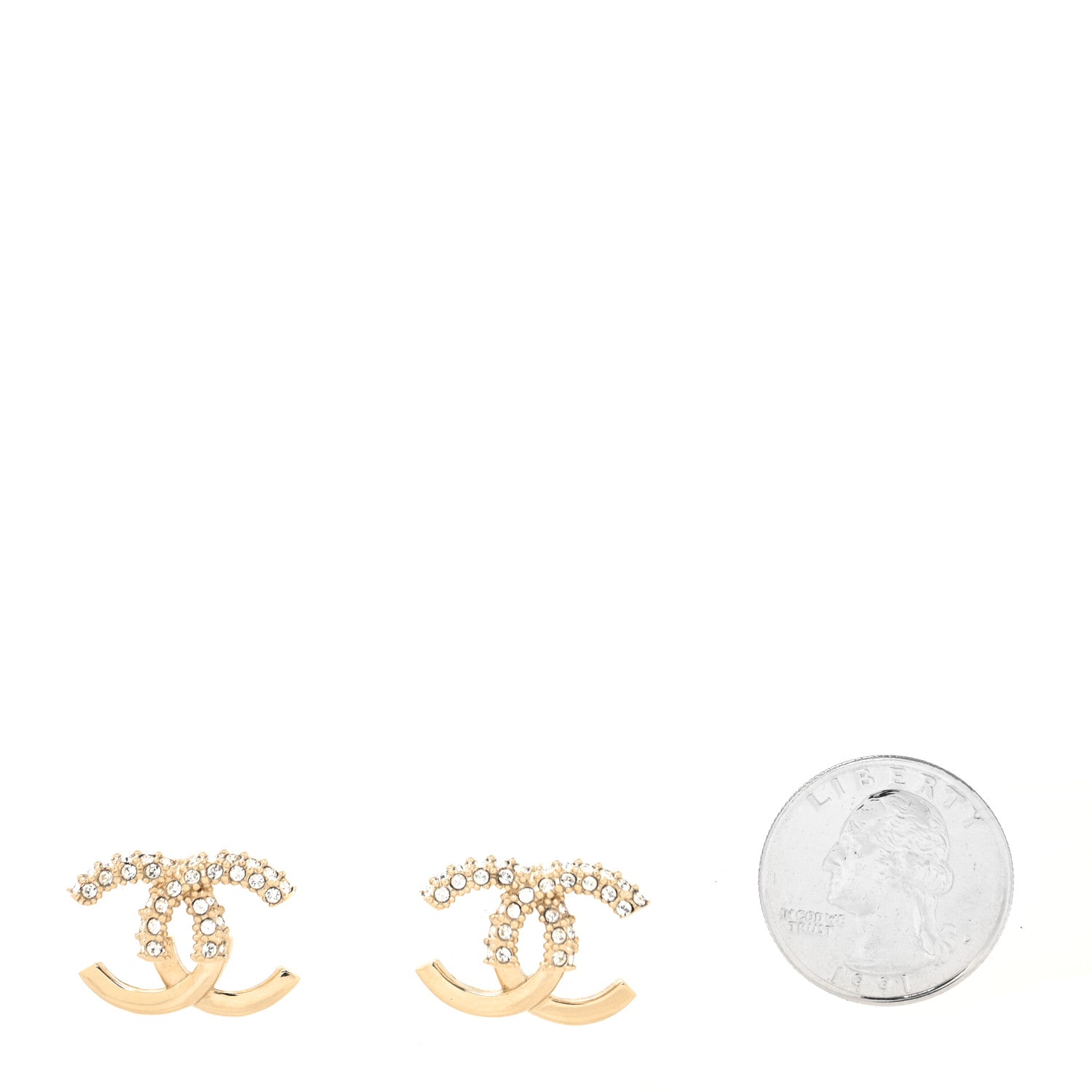 Chanel Metal Crystal Bead CC Earrings Gold 2 of 4