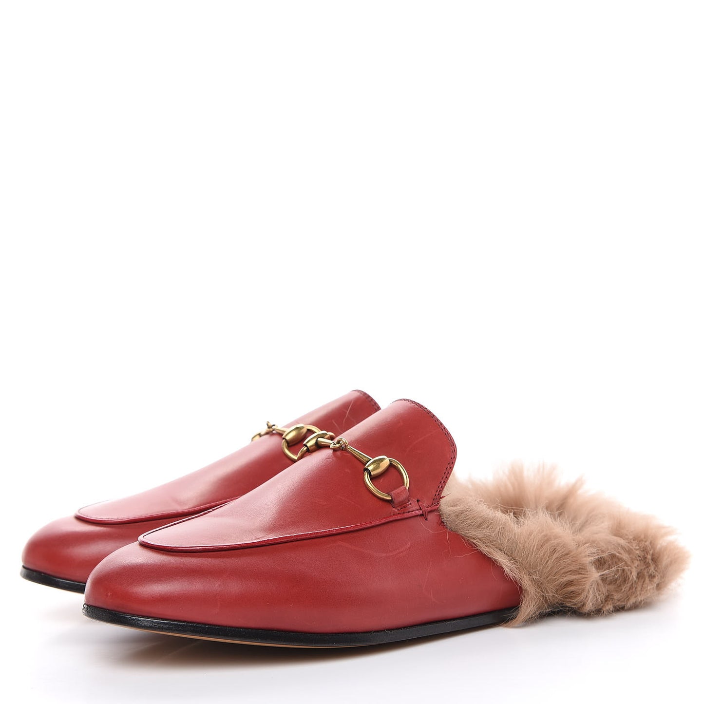 Betis Glamour Calfskin Fur Womens Princetown Slippers 38 Hibiscus Red Naturale
