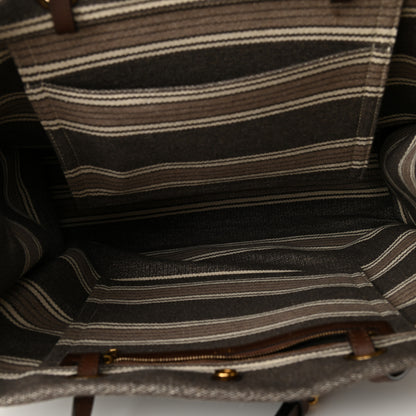 Celine Canvas Calfskin Jacquard Vertical Cabas Grey Brown 5 of 9