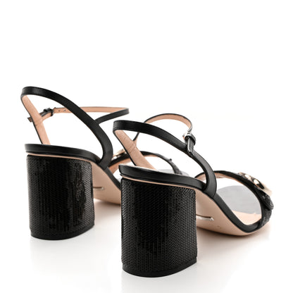 Gucci Sequin Satin Nappa GG Marmont Ankle Wrap 75mm Sandals 38.5 Black 4 of 9