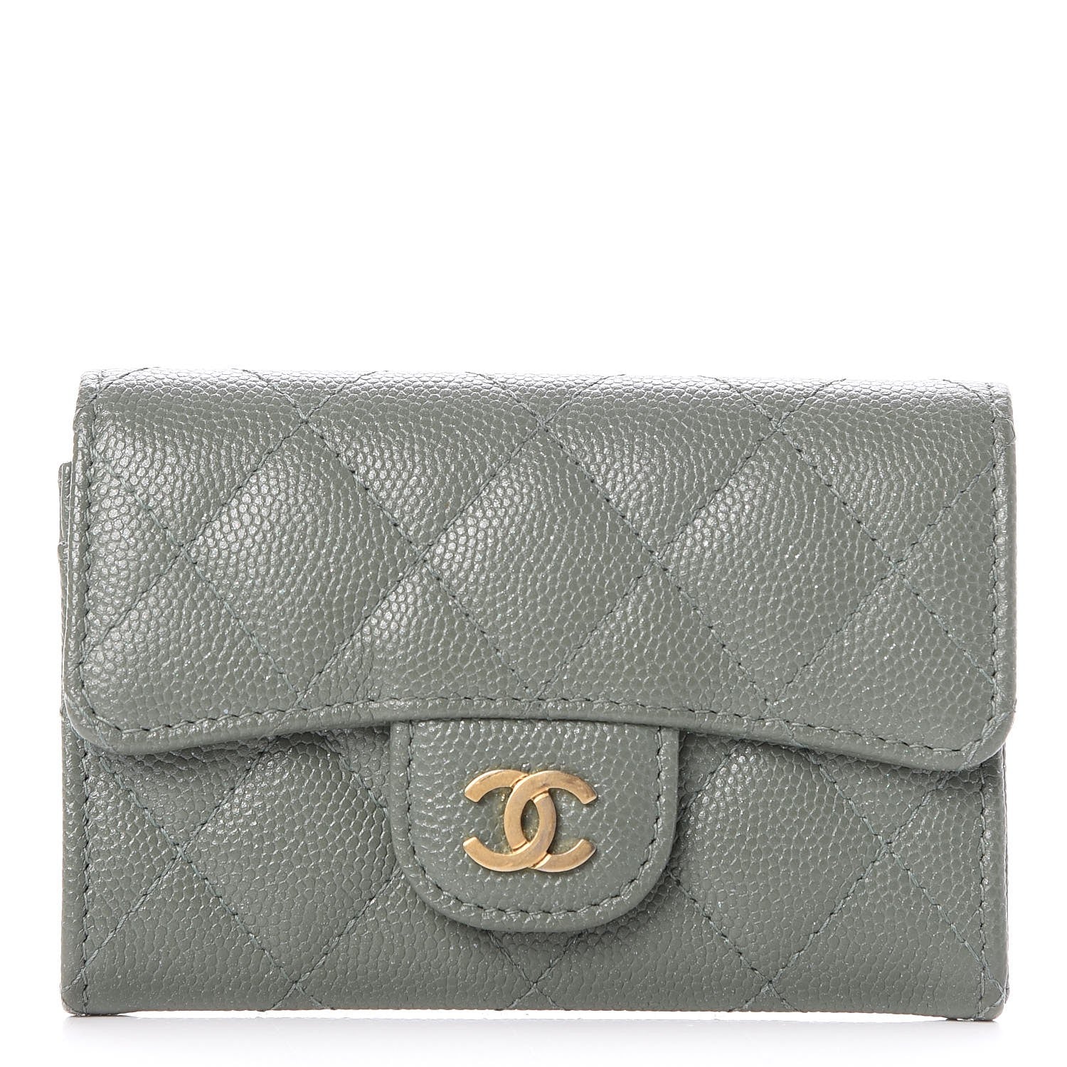 Chanel Iridescent Caviar Quilted Flap Card Holder Green 1 of 9