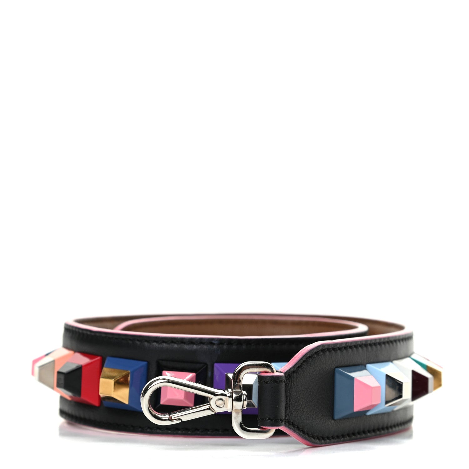 Fendi Vitello Dolce Plexiglass Bi-Color Studded Strap You Black Brownie Multicolor 1 of 4