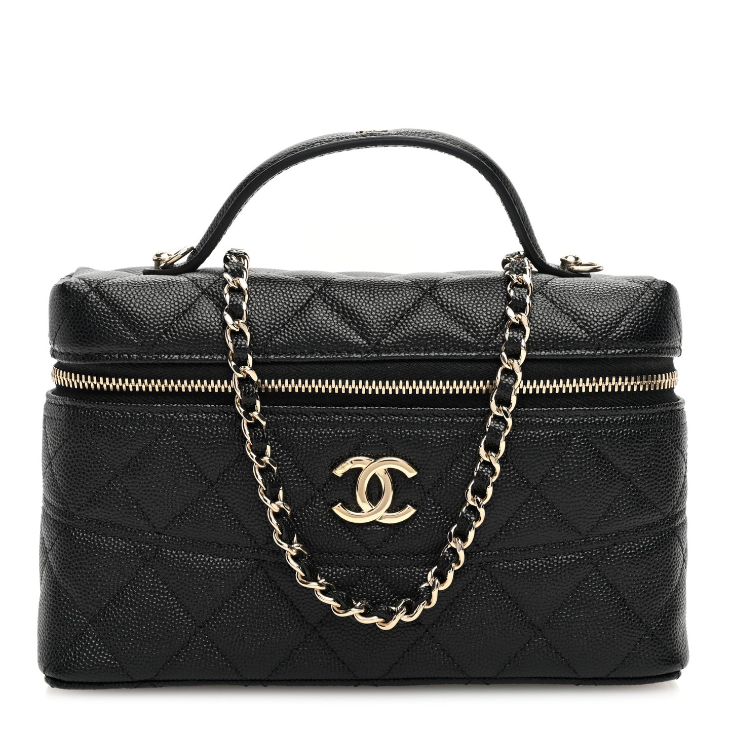 Caviar Quilted Trendy Handle Slim Vanity Black