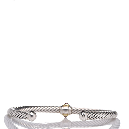 David Yurman Sterling Silver 14K Yellow Gold Rhodolite Garnet Pink Tourmaline 5mm Cable Renaissance Station Bracelet 3 of 4