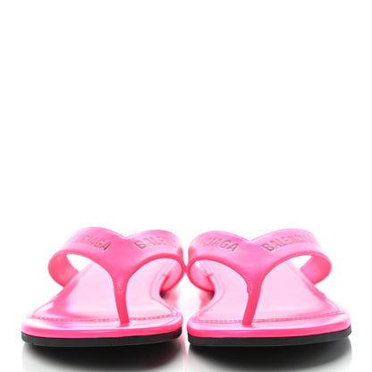 Balenciaga Calfskin Logo Thong Sandals 36 Neon Pink 2 of 7