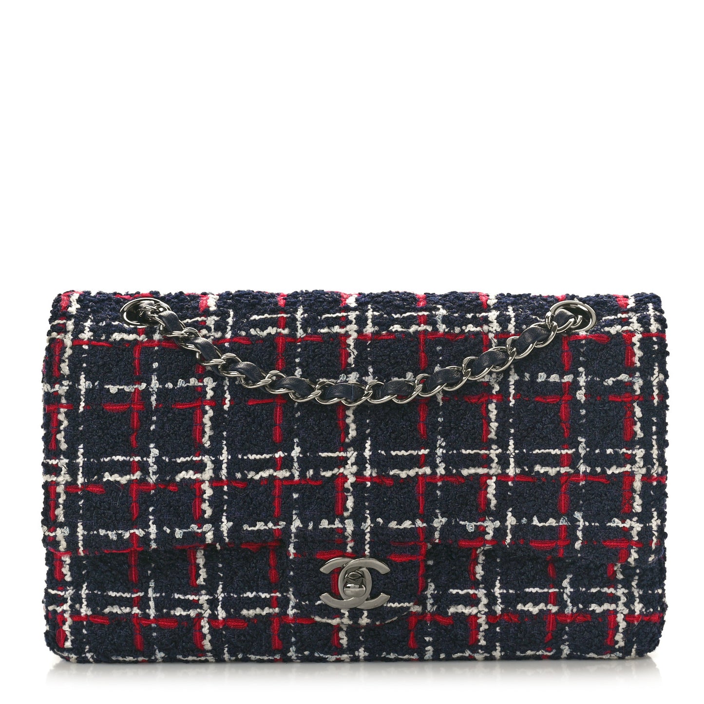 Tweed Quilted Medium Double Flap Navy White Red