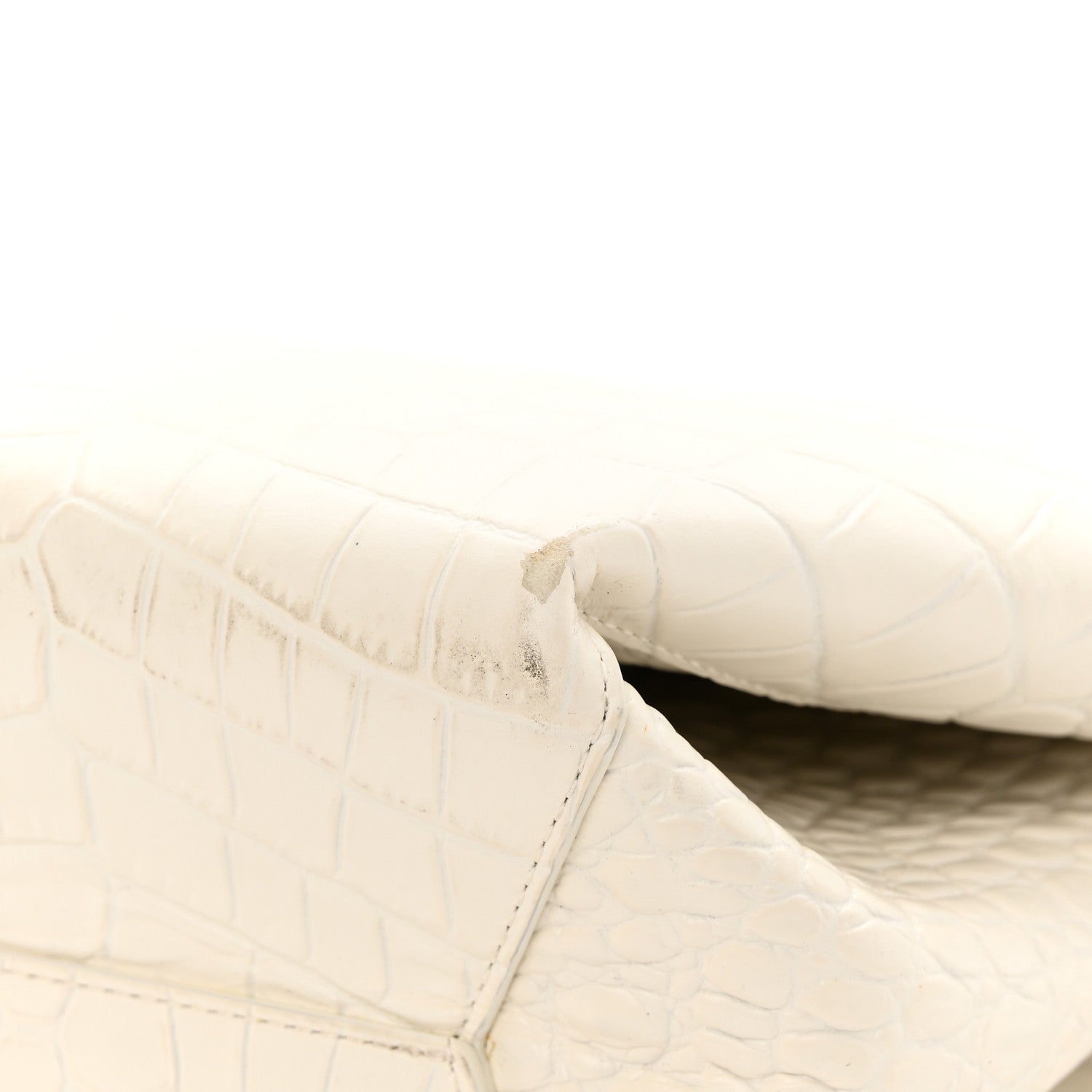 Bottega Veneta Calfskin Crocodile Embossed Doll Top Handle Bag White 12 of 17