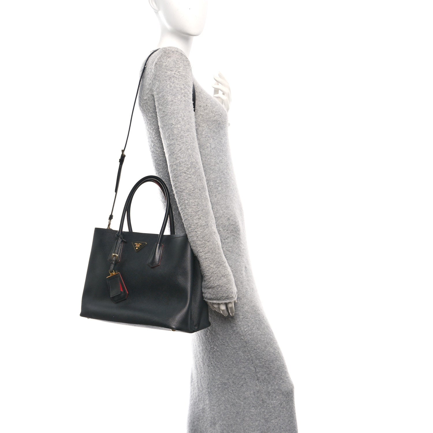 Prada Saffiano Cuir Large Double Bag Black Fuoco 2 of 9