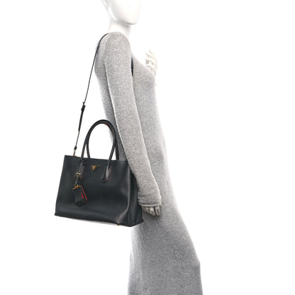 Prada Saffiano Cuir Large Double Bag Black Fuoco 2 of 9