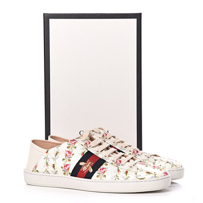 Gucci Calfskin Web Rose Print Bee Embroidered Womens Ace Sneakers 39.5 White 10 of 10