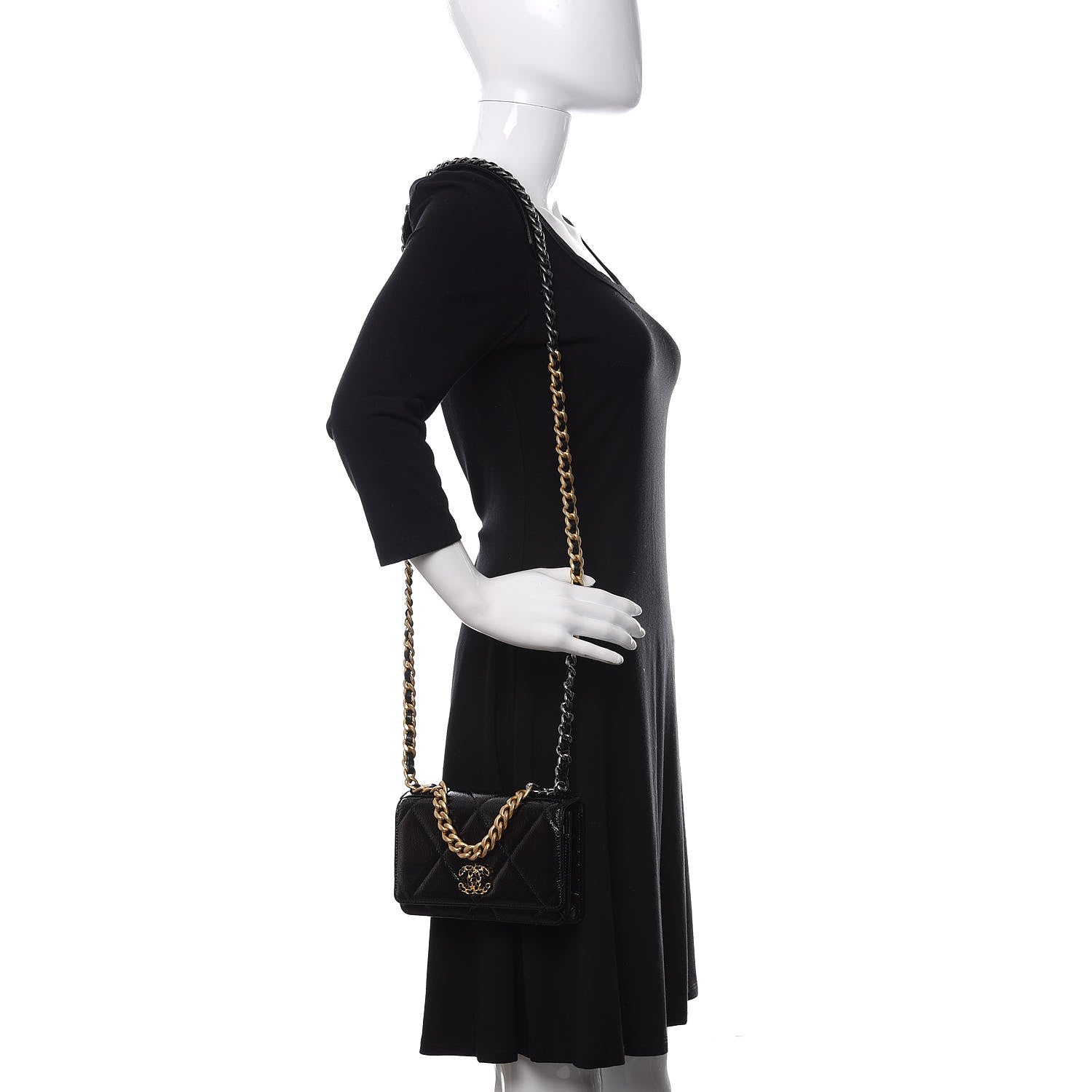 Chanel Shiny Crumpled Calfskin Quilted 19 Wallet On Chain WOC Black 2 of 12