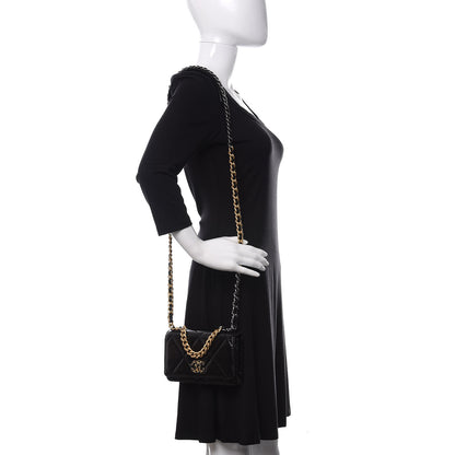 Chanel Shiny Crumpled Calfskin Quilted 19 Wallet On Chain WOC Black 2 of 12