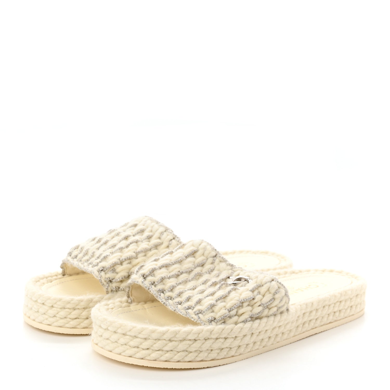 Chanel Braided Knit CC Mules 41 Ecru 3 of 7