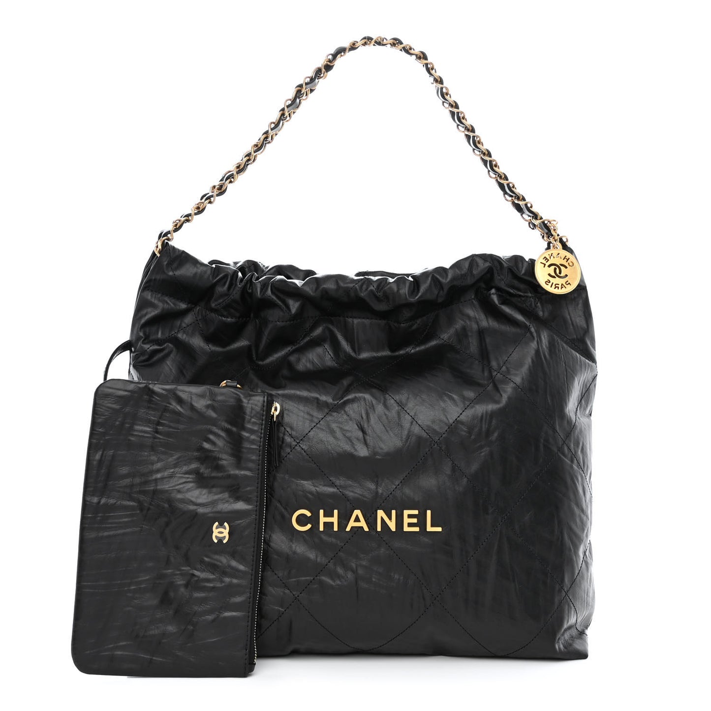 Crumpled Calfskin Quilted Chanel 22 Black