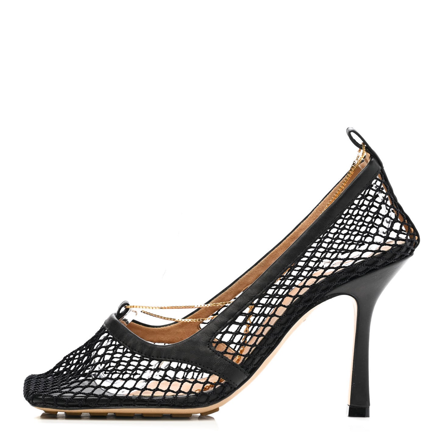Mesh Calfskin Chain Stretch Pumps 37.5 Black