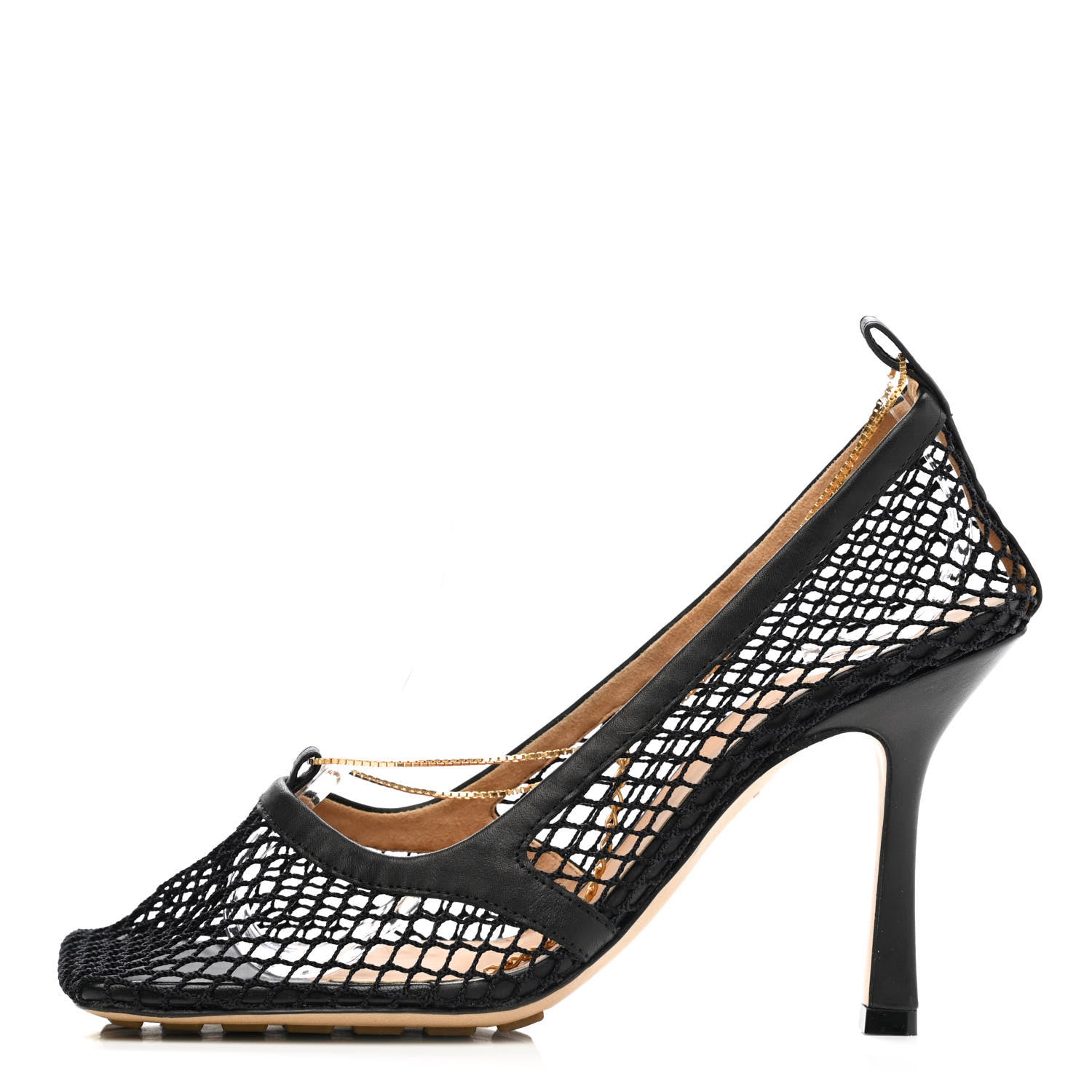 Bottega Veneta Mesh Calfskin Chain Stretch Pumps 37.5 Black 1 of 7