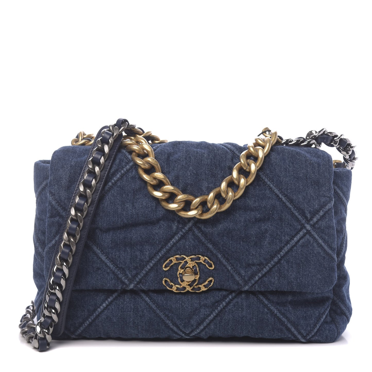Denim Quilted Medium 19 Flap Blue