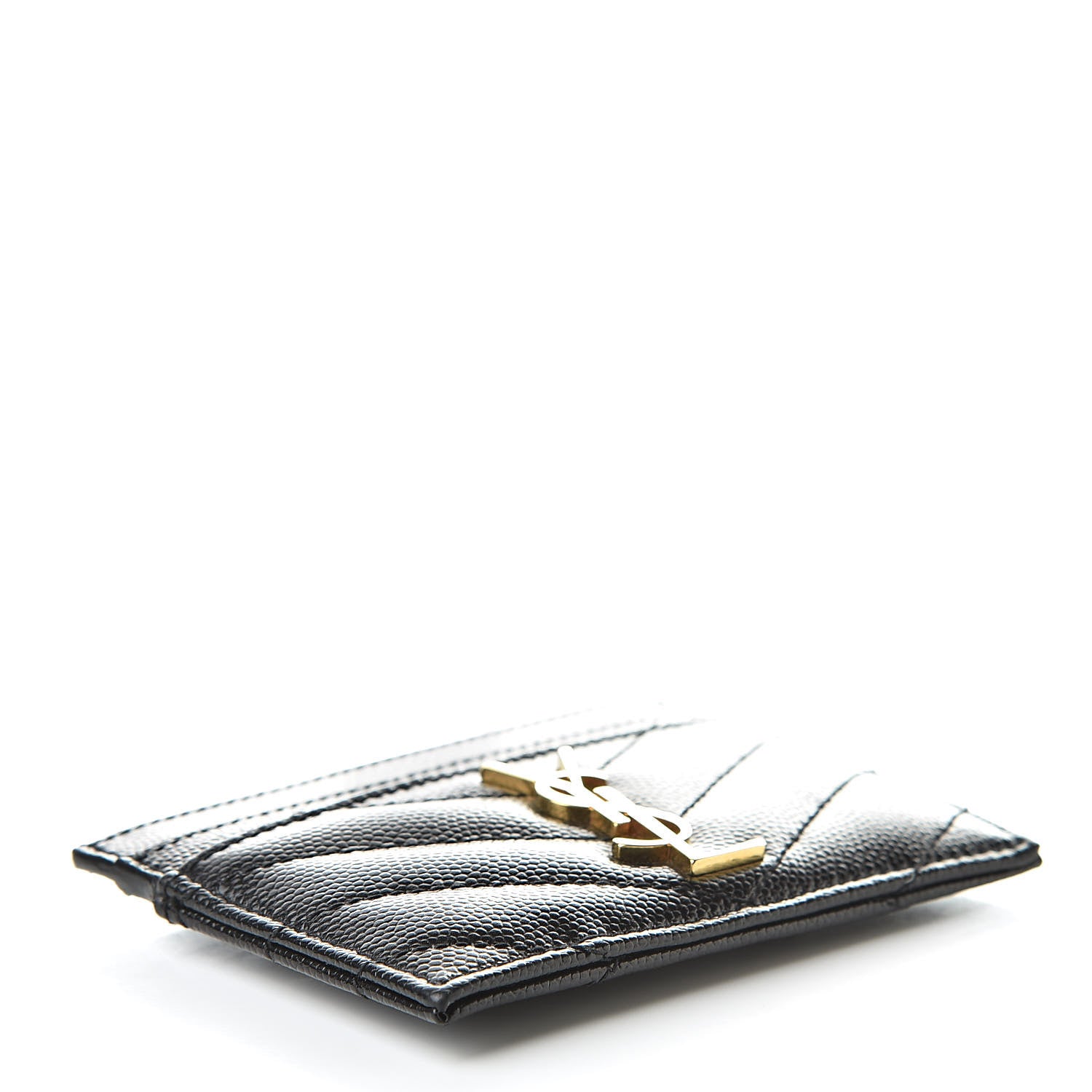 Saint Laurent Grain De Poudre Matelasse Chevron Monogram Credit Card Case Black 4 of 7