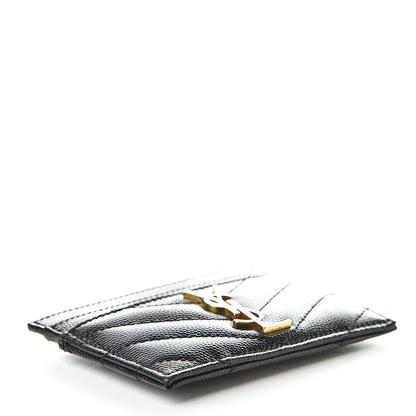 Saint Laurent Grain De Poudre Matelasse Chevron Monogram Credit Card Case Black 4 of 7