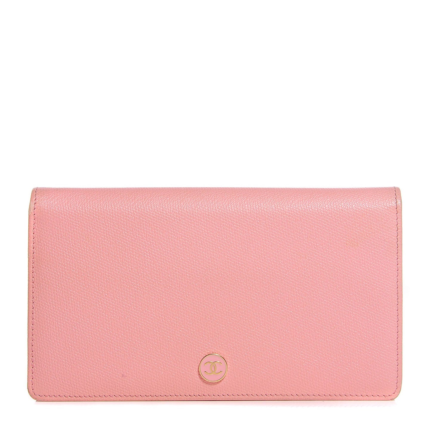 Grained Calfskin CC Button Yen Wallet Pink