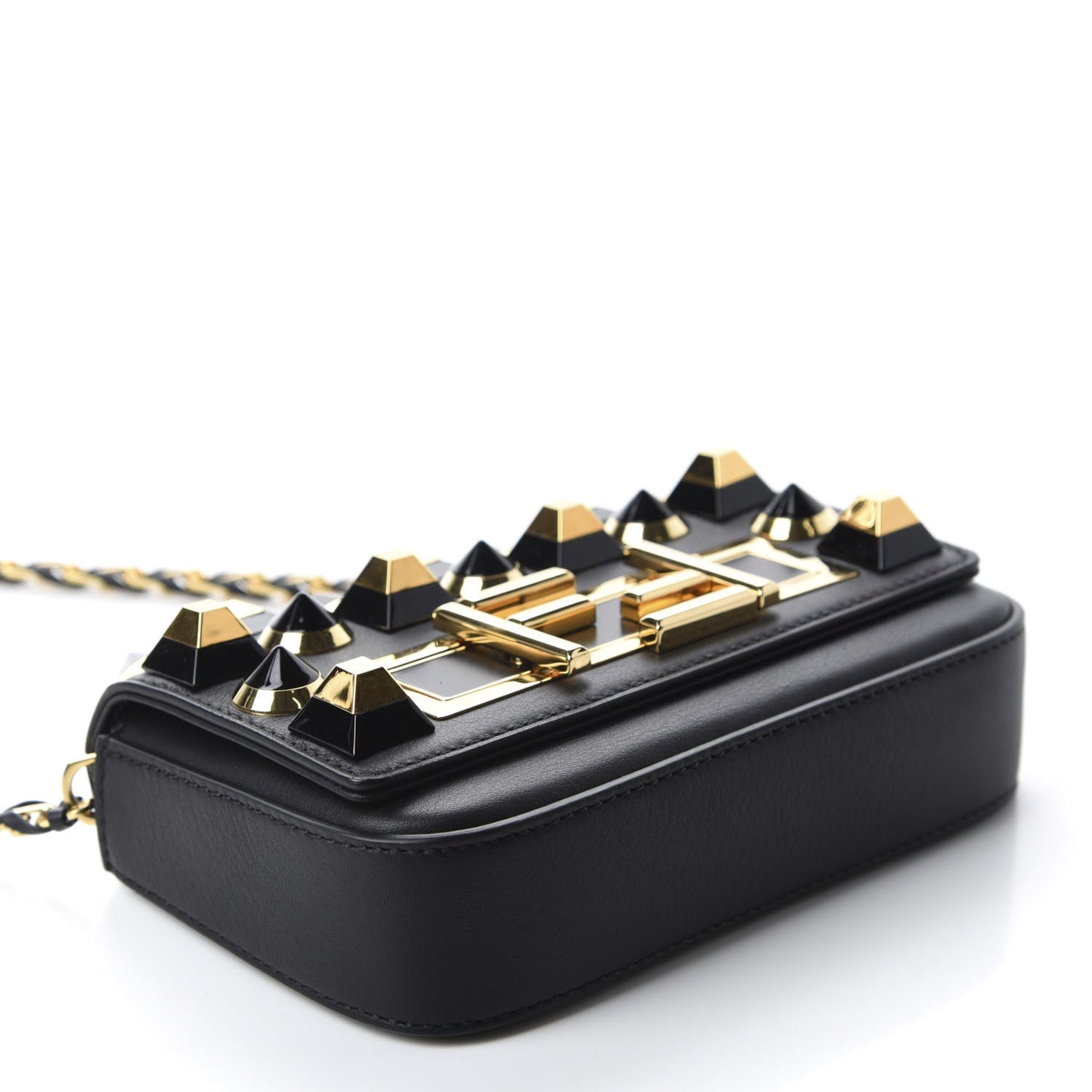 Vitello Dolce Studded Mini 3Baguette Shoulder Bag Black Gold