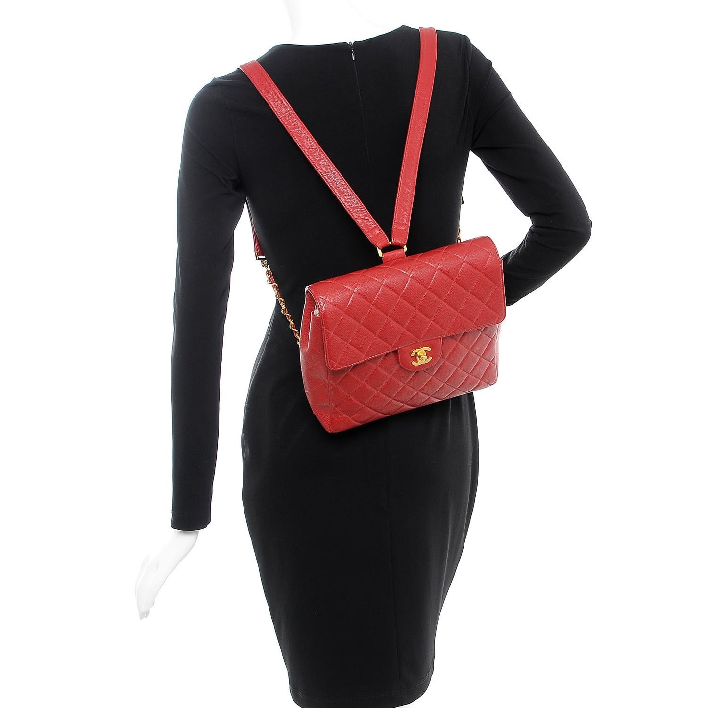 Caviar Quilted Backpack Red