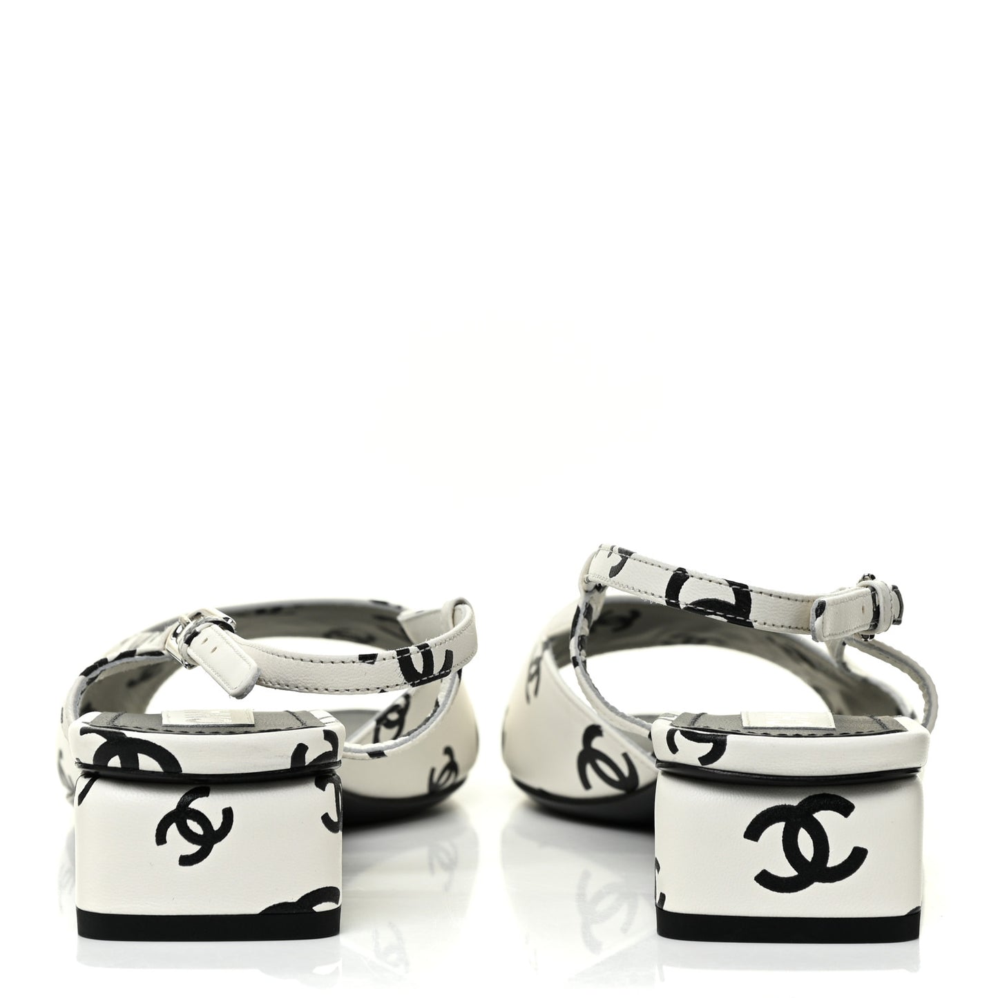 Printed Lambskin CC Slingback Sandals 40 White Black
