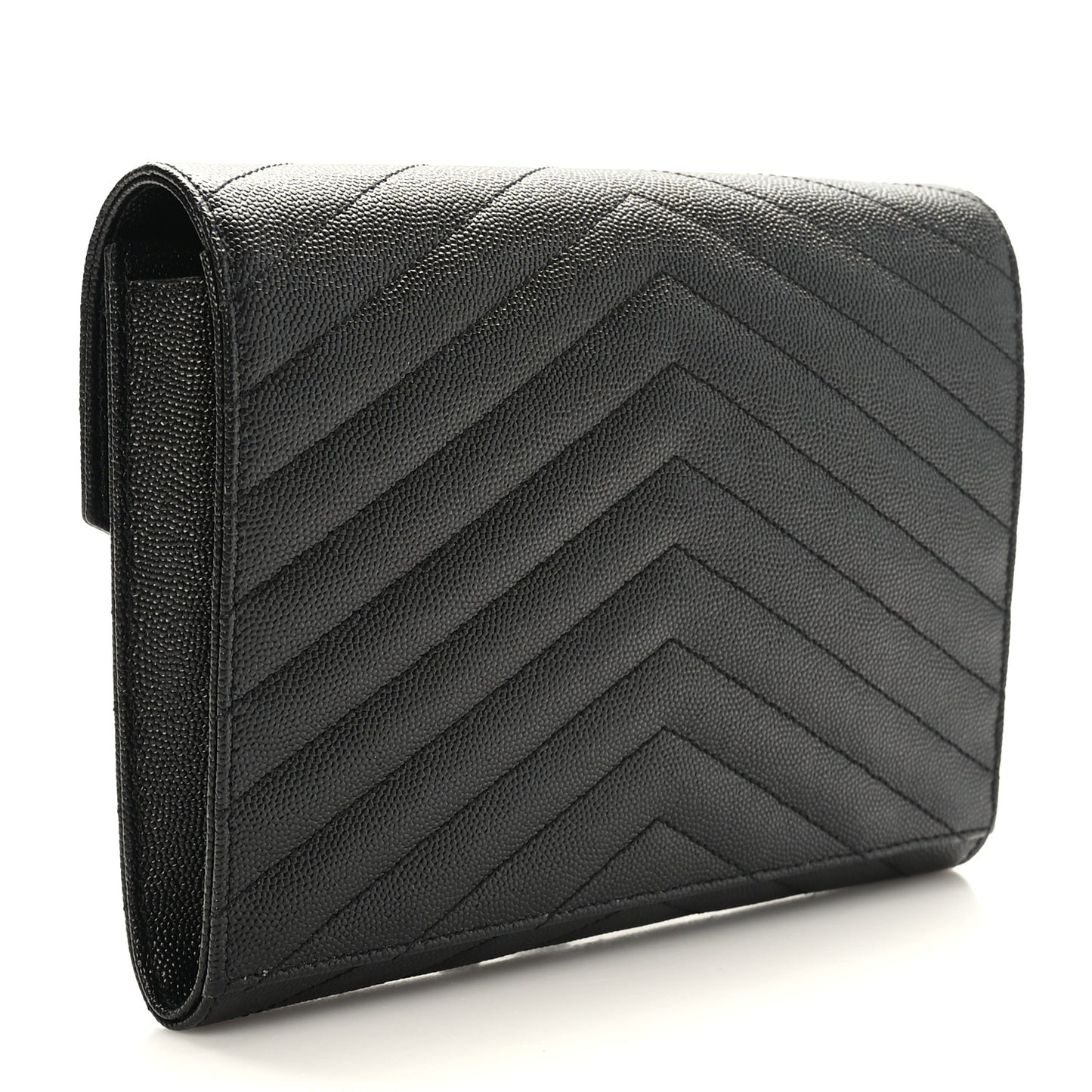 Grain De Poudre Matelasse Chevron Monogram Envelope Clutch Black