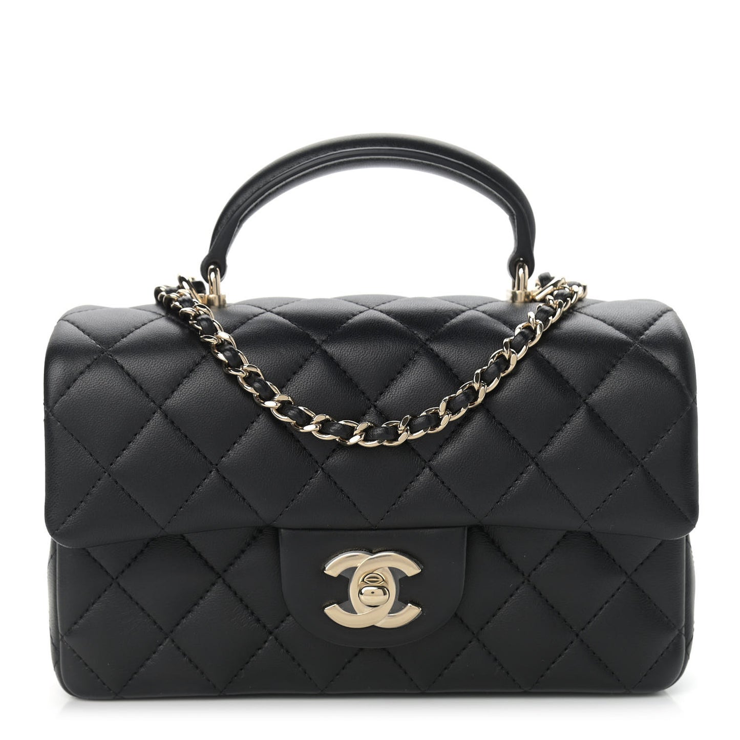 Lambskin Quilted Mini Top Handle Rectangular Flap Black