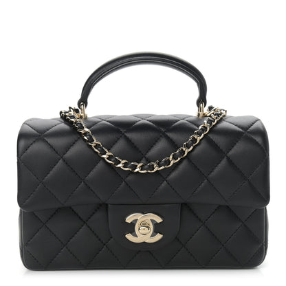 Chanel Lambskin Quilted Mini Top Handle Rectangular Flap Black 1 of 9